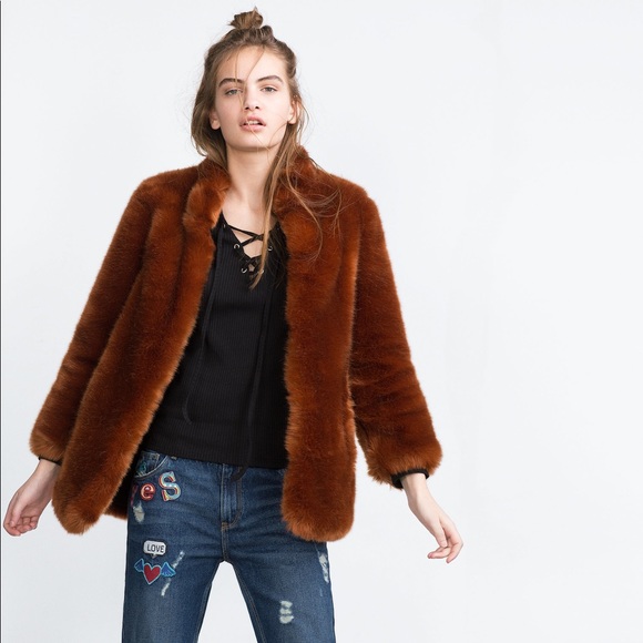 rust faux fur jacket